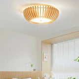 Pastoral Stripes Bedroom Wooden Flush Ceiling Lights - Clowas
