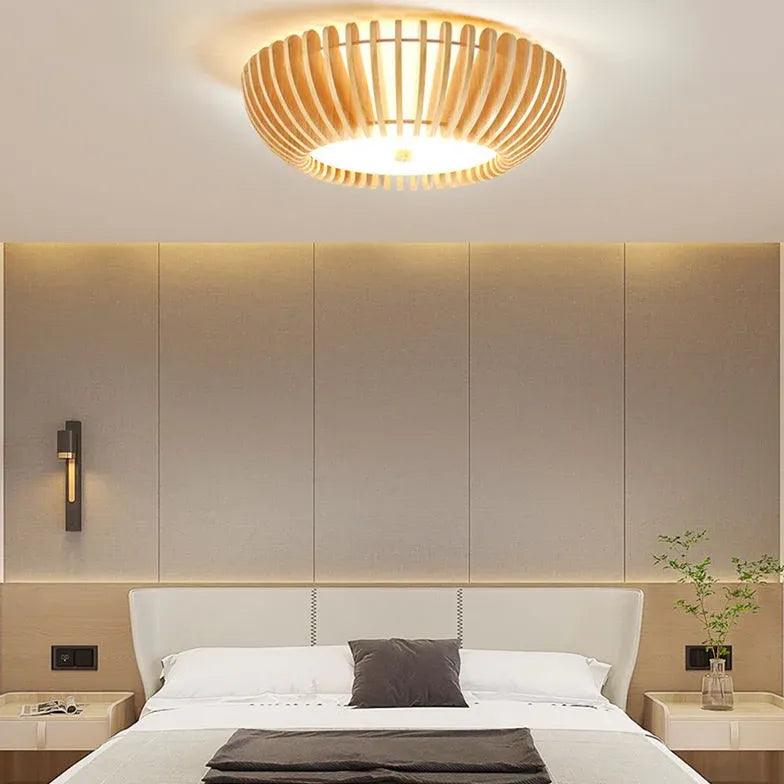 Pastoral Stripes Bedroom Wooden Flush Ceiling Lights - Clowas