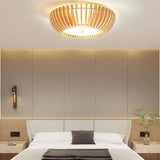 Pastoral Stripes Bedroom Wooden Flush Ceiling Lights - Clowas