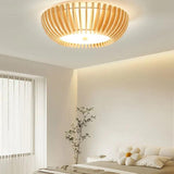 Pastoral Stripes Bedroom Wooden Flush Ceiling Lights - Clowas