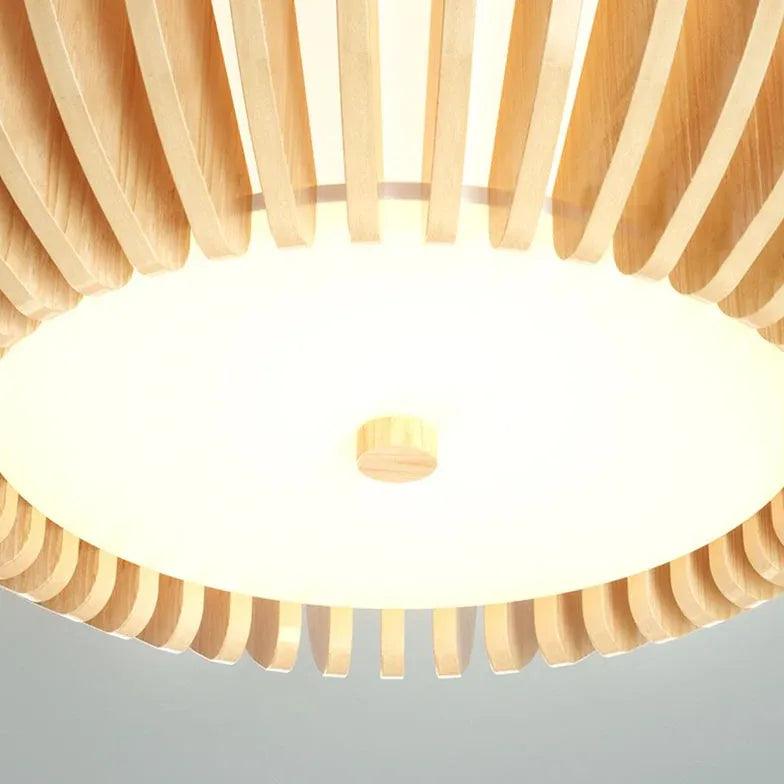 Pastoral Stripes Bedroom Wooden Flush Ceiling Lights - Clowas