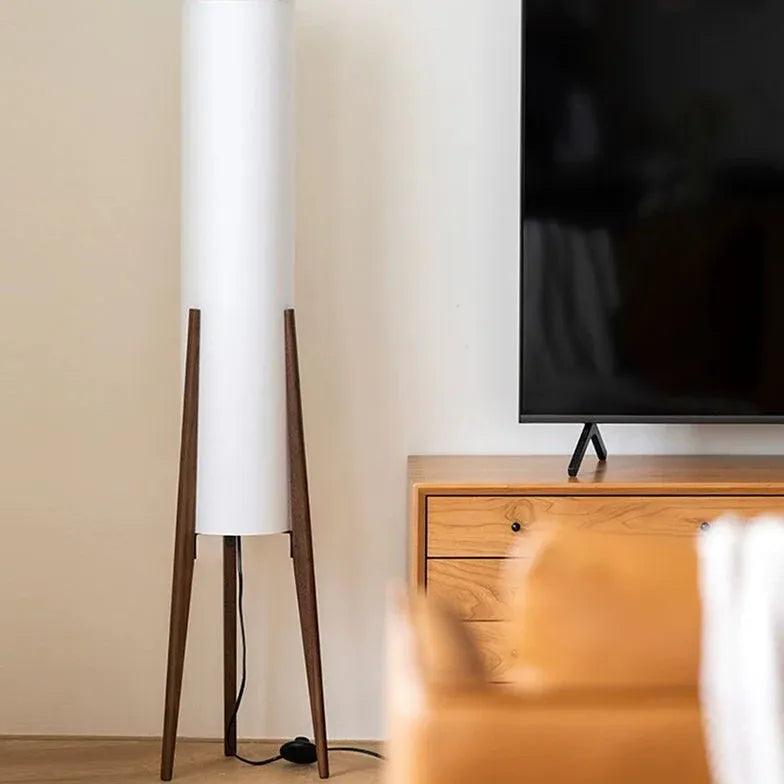 Cylindrical Floor Lamp with Wooden Stand - Clowas