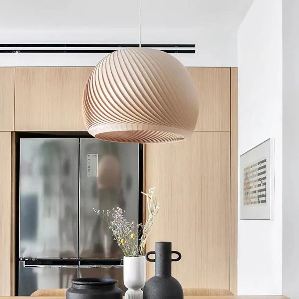 Hemispherical Spiral Wooden Pendant Light - Clowas