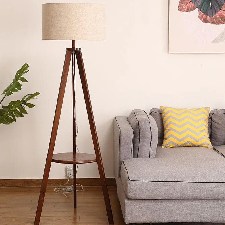 Cylindrical Beige Tripod Floor Lamp - Clowas