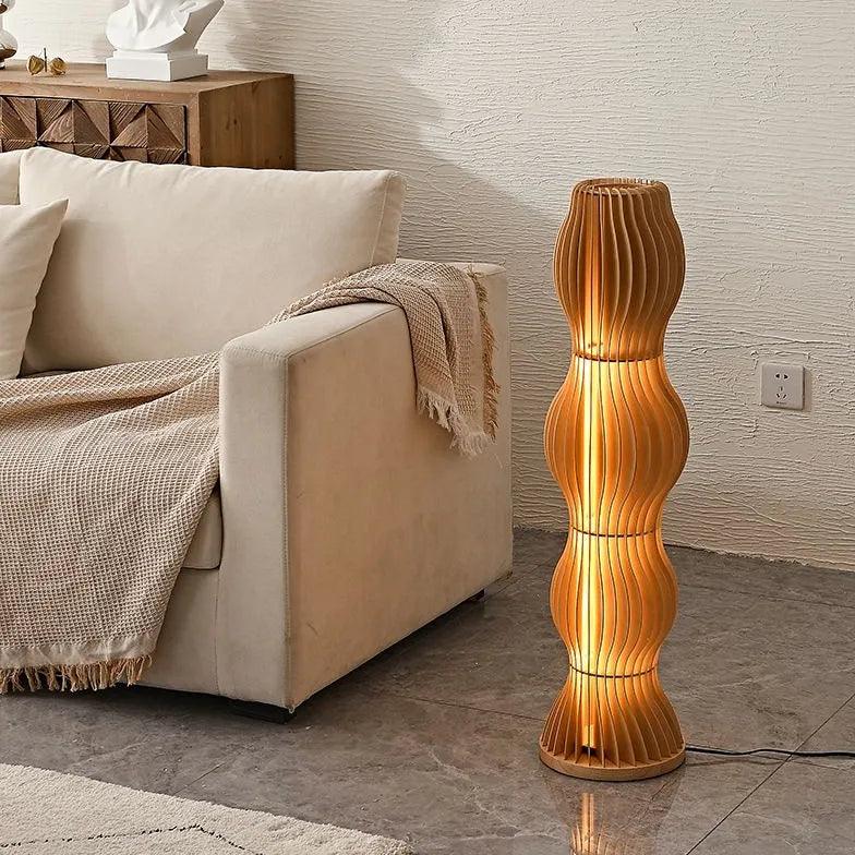 Wooden Wave-Shaped Sculptural Floor Lamp - Clowas