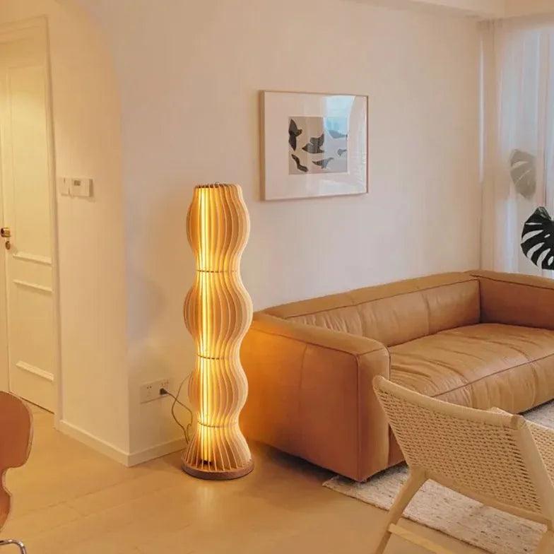 Wooden Wave-Shaped Sculptural Floor Lamp - Clowas