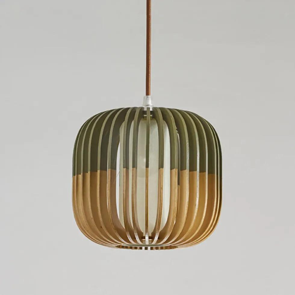 Hollow Green Dining Room Wooden Pendant Light - Clowas