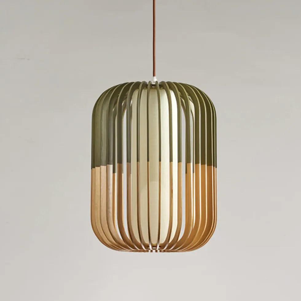 Hollow Green Dining Room Wooden Pendant Light - Clowas