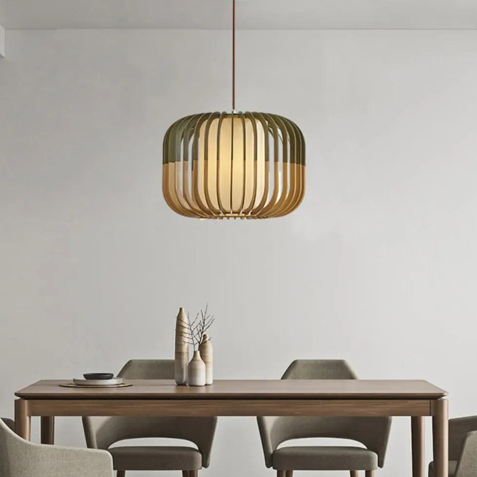 Hollow Green Dining Room Wooden Pendant Light - Clowas