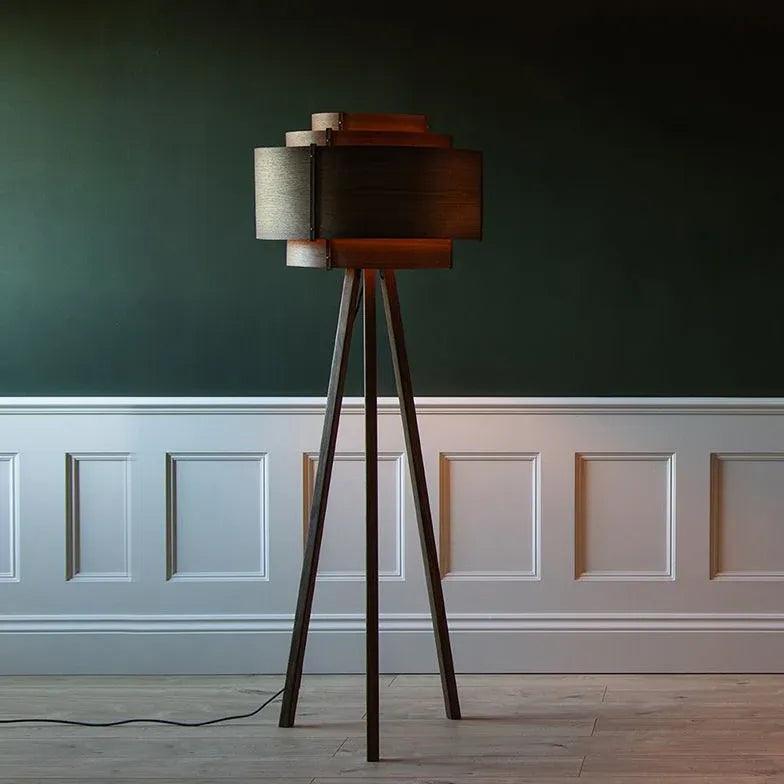 Brown Cylindrical Tripod Floor Lamp for Bedroom - Clowas