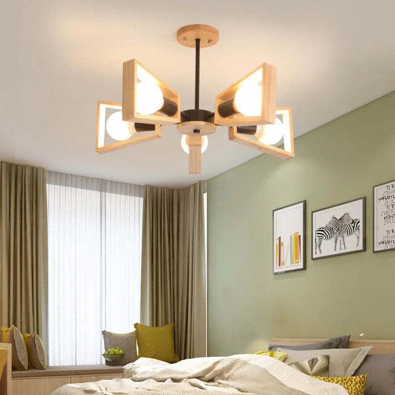 Multi-Arm Trapezoid Bedroom Wooden Pendant Light - Clowas