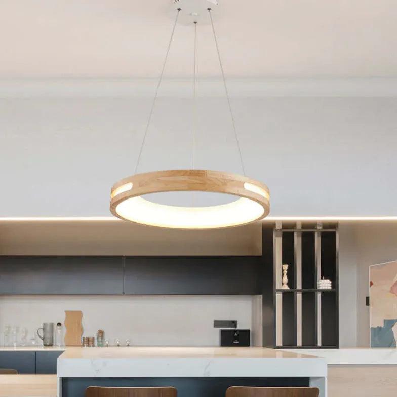 Ozawa Modern Ring Wood Pendant Light - Clowas