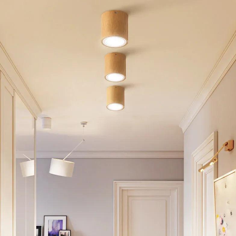 Rounded Column Wooden Flush Ceiling Lights - Clowas