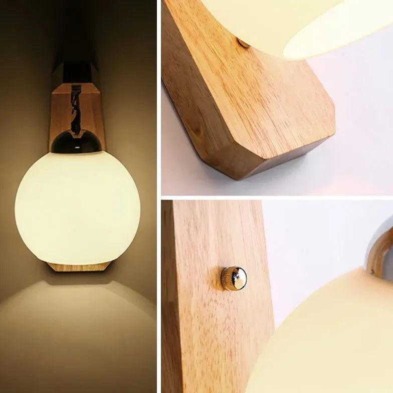 Nordic Minimalist Wooden Glass Modern Wall Lights - Clowas