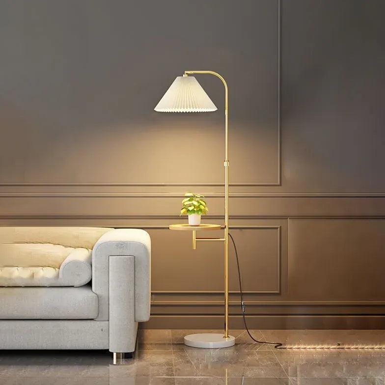 White Floor Lamp with Side Table - Clowas