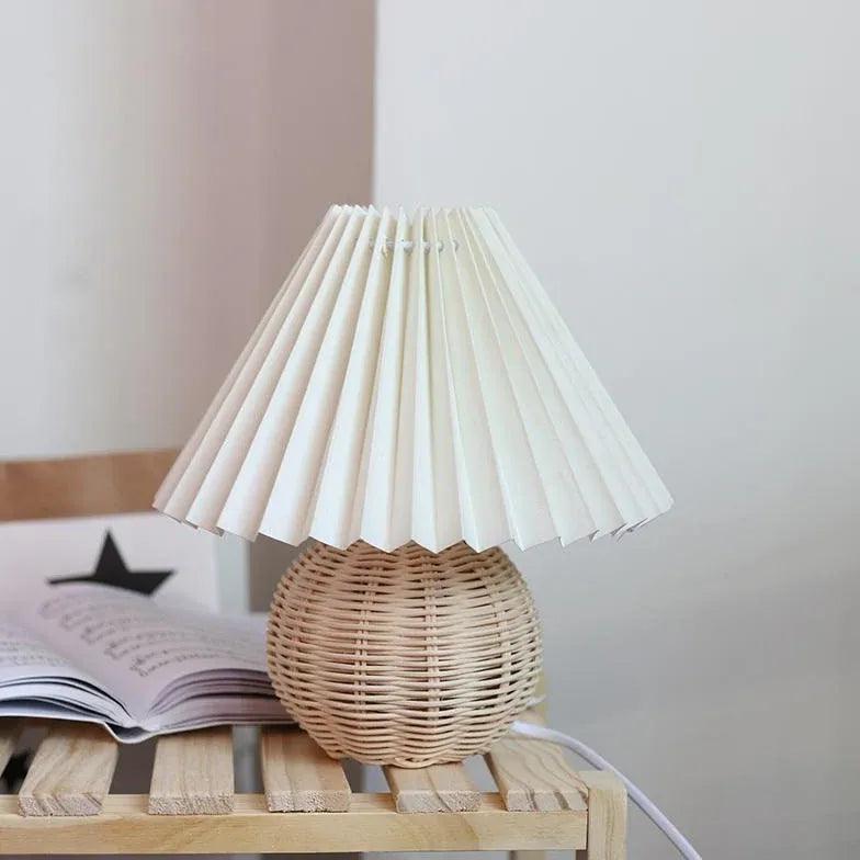 Rattan Paper Pleated Natural Table Lamp - Clowas