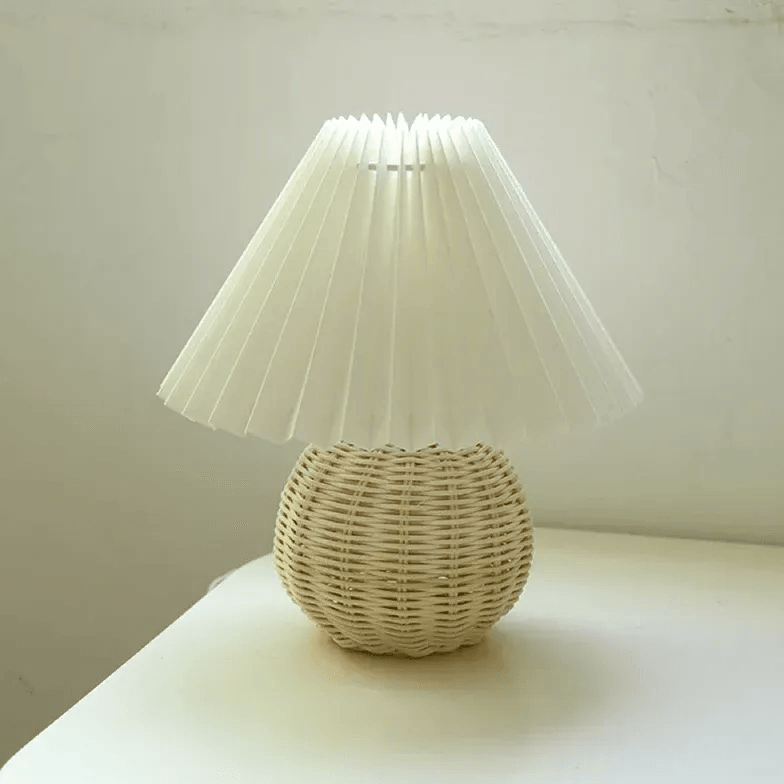Rattan Paper Pleated Natural Table Lamp - Clowas