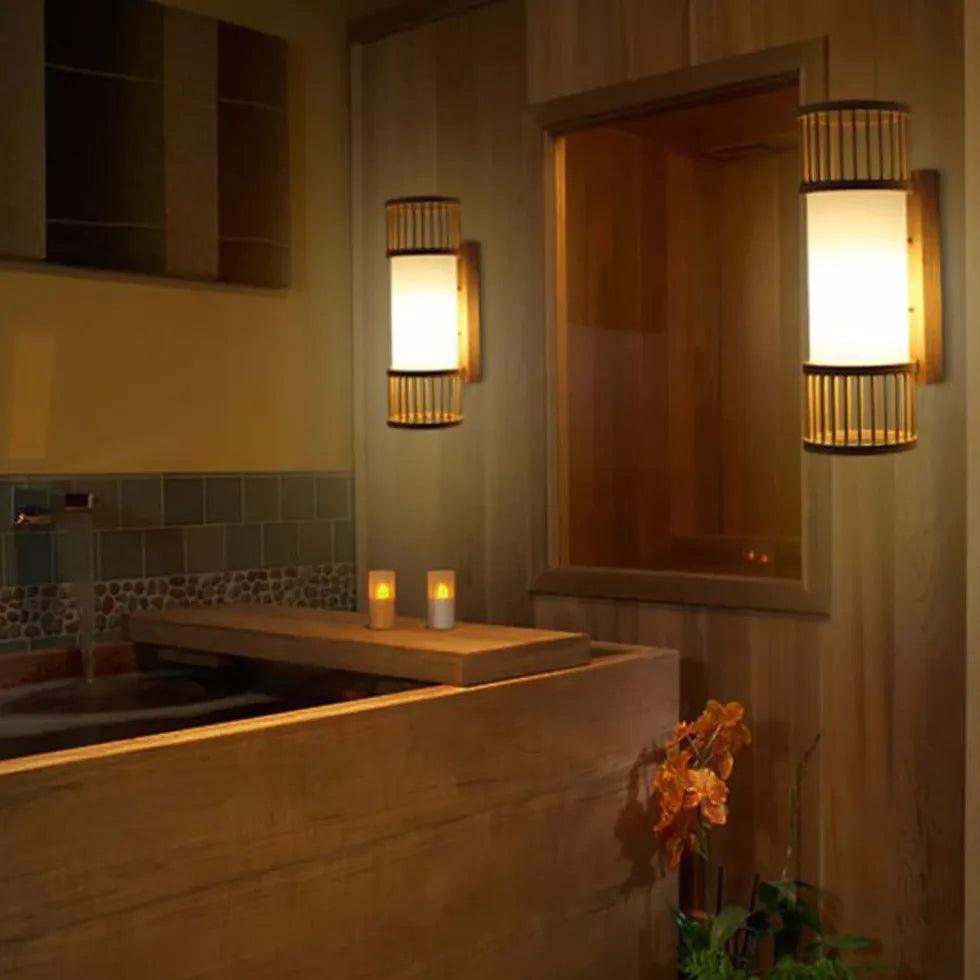 Wicker Wall Light Lantern Wooden - Clowas