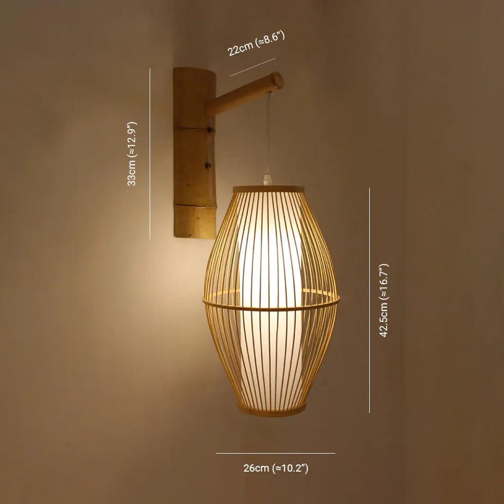 Wicker Wall Light Lantern Wooden - Clowas