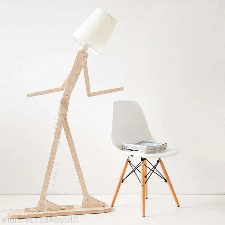 Contemporary Wooden Floor Lamp Humanoid Design for Living Room