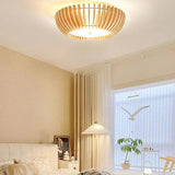 Pastoral Stripes Bedroom Wooden Flush Ceiling Lights - Clowas