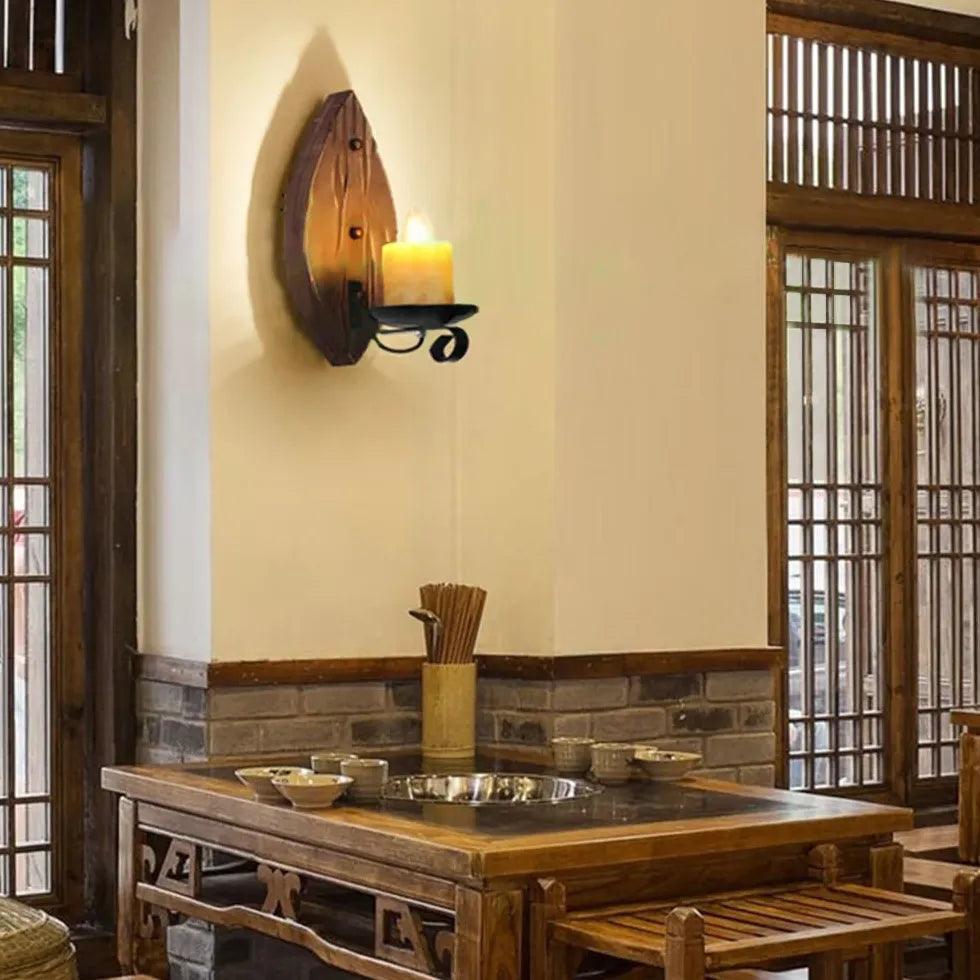 Pine Wood Candlestick Vintage Wall Lights - Clowas