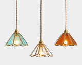 Colored Glass and Antique Brass Pendant Light