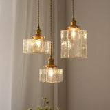 Vintage Brass Glass Square Pendant Light