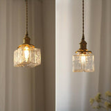 Vintage Brass Glass Square Pendant Light