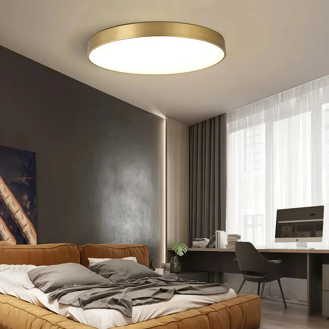 Modern Round Flush Ceiling Light Brass Dimmable for Bedrooms