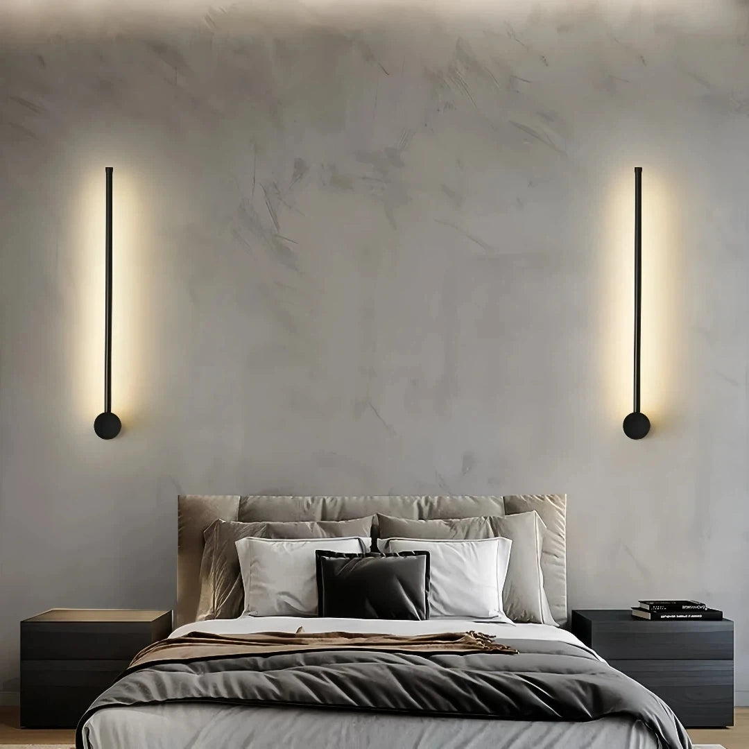 Minimalist Linear Wall Light Black Metal Dimmable for Living Room