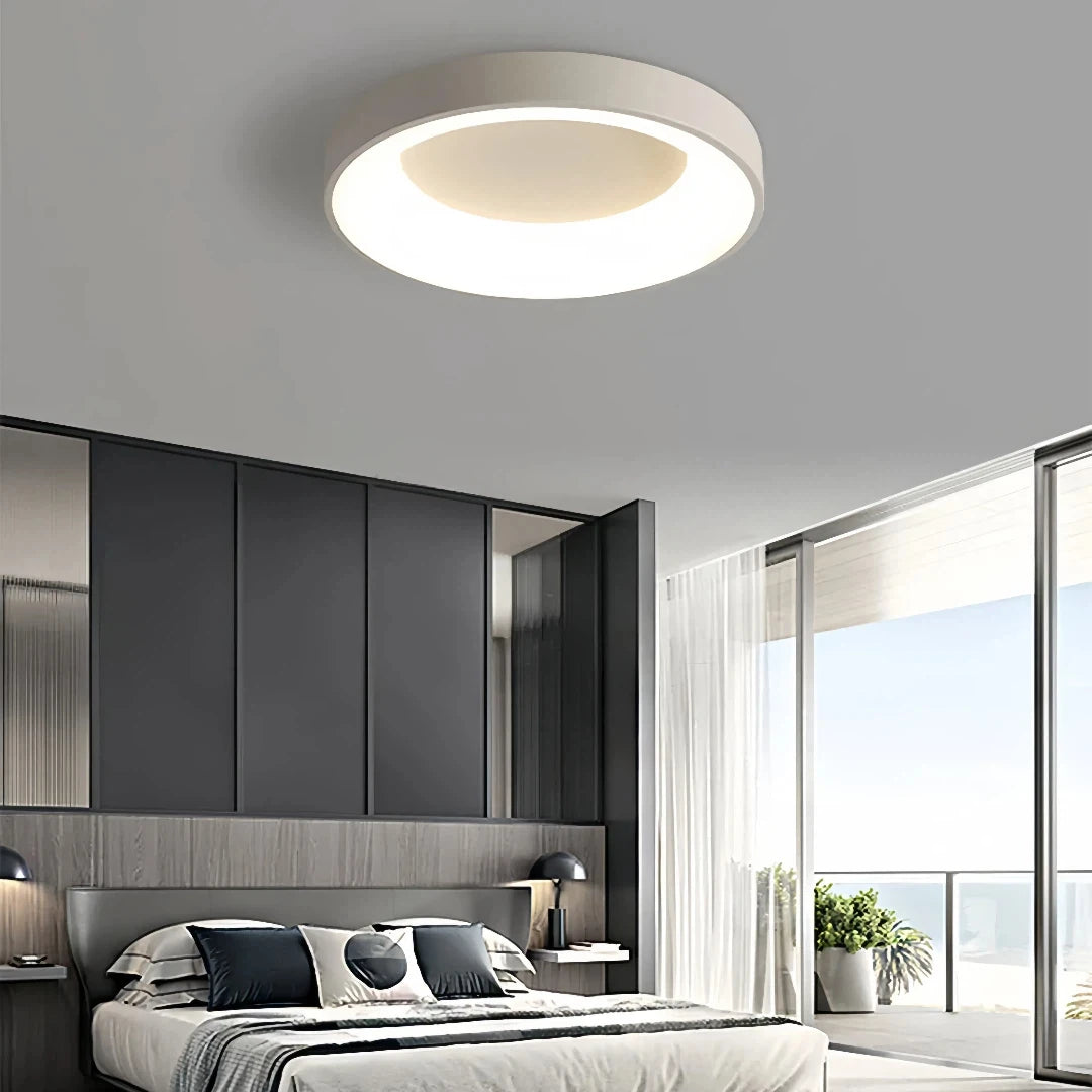 Modern Round Flush Ceiling Light Metal Dimmable for Bedrooms