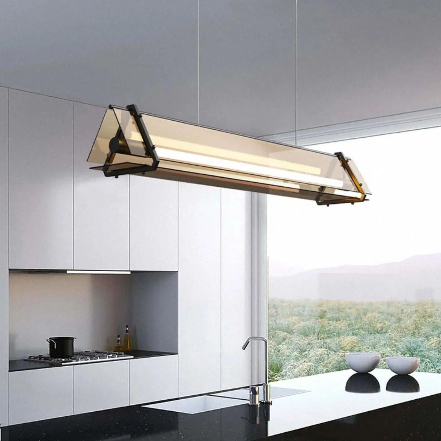 Rectangular Frame Gold Glass Industrial Pendant Light - Clowas