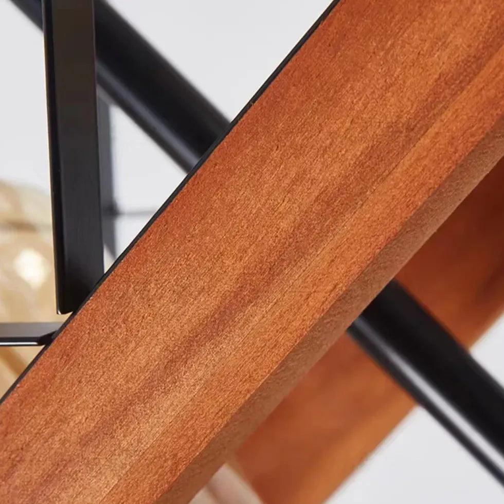 Rectangular Wooden Frame Metal Rod Dining Pendant Light - Clowas