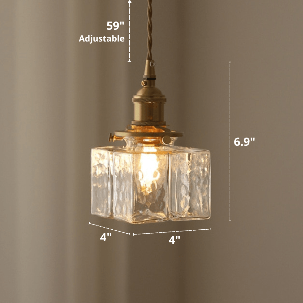 Vintage Brass Glass Square Pendant Light