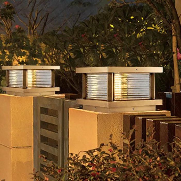 Ripple Glass Rectangular Solar Outdoor Pillar Lights - Clowas