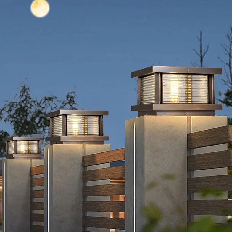 Ripple Glass Rectangular Solar Outdoor Pillar Lights - Clowas