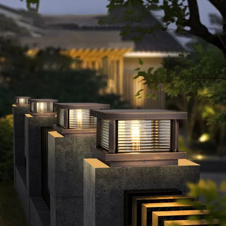 Ripple Glass Rectangular Solar Outdoor Pillar Lights - Clowas