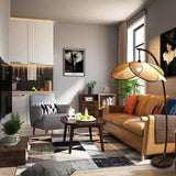 Vintage Rattan Arc Floor Standing Lamps for Living Room