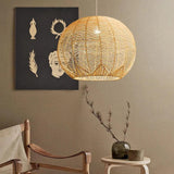 Wabi Sabi Rattan Ball Pendant Light for Tea Room
