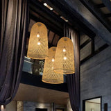 New Oriental Zen Lantern Rattan Cluster Pendant Light