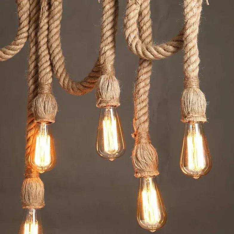 Rope Design Multi-Light Vintage Wooden Pendant Light - Clowas