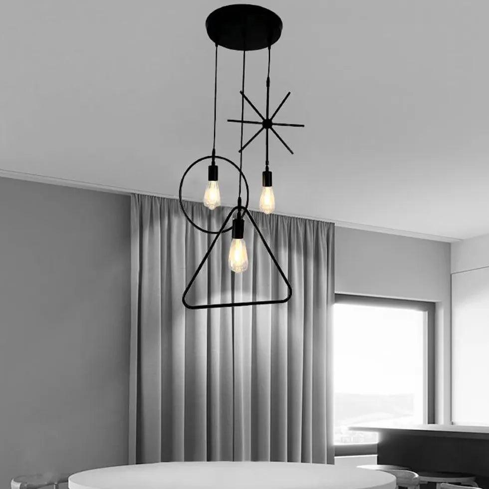 Rope Geometric Frame Black Industrial Pendant Light - Clowas