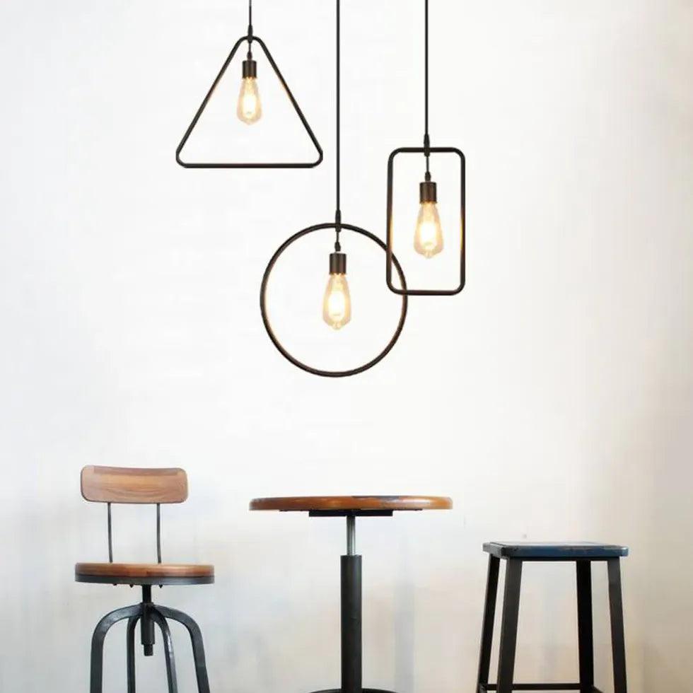Rope Geometric Frame Black Industrial Pendant Light - Clowas