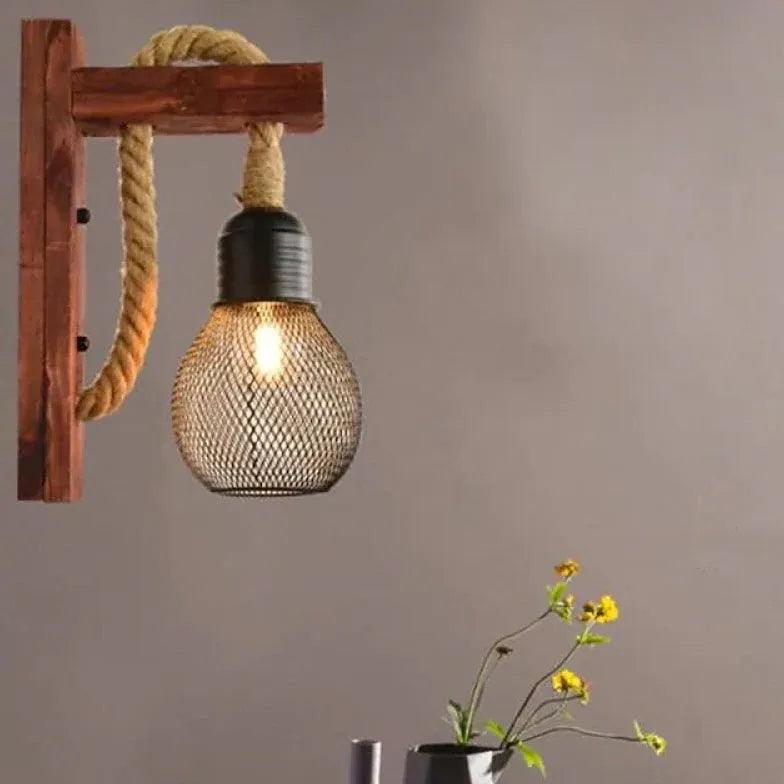Industrial Wooden Indoor  Black Wall Lights