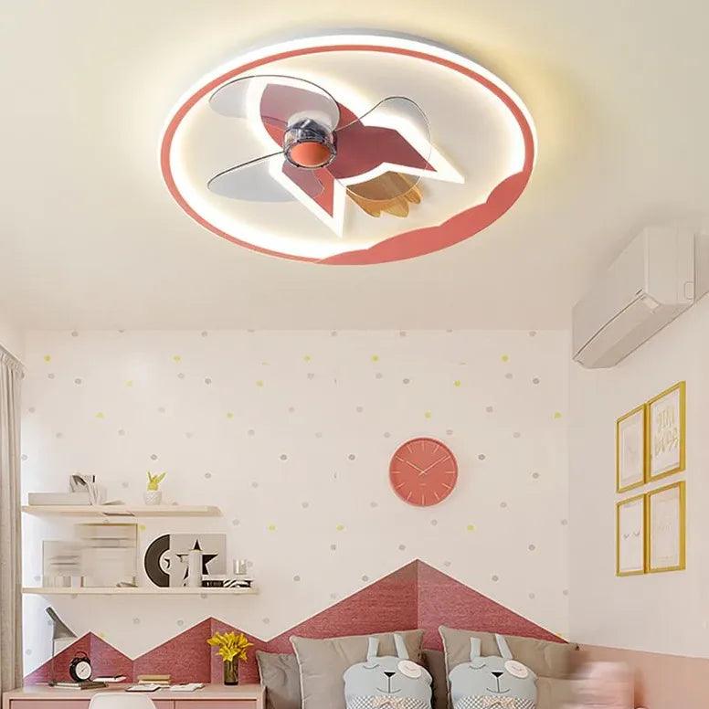 Round Aircraft Modern Ceiling Fan With Light - Clowas