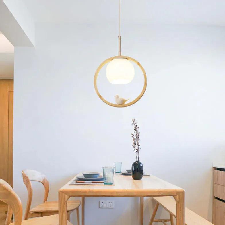 Round Bird Dining Room Wooden Pendant Light - Clowas