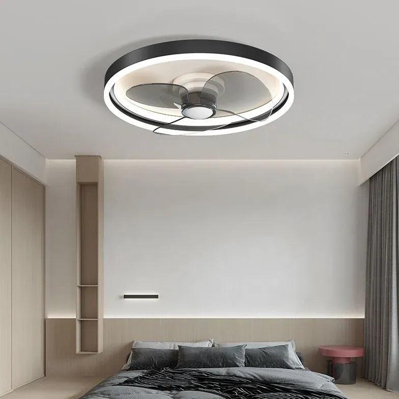 Round Modern Black Bedroom Fan Light - Clowas