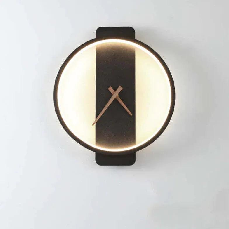 Round Modern Clock Gold Flush Wall Lamp - Clowas