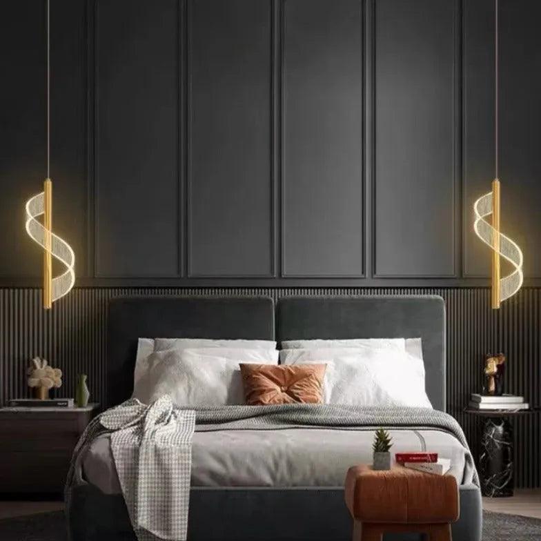 Streamline Spiral Bedroom Gold Pendant Light - Clowas